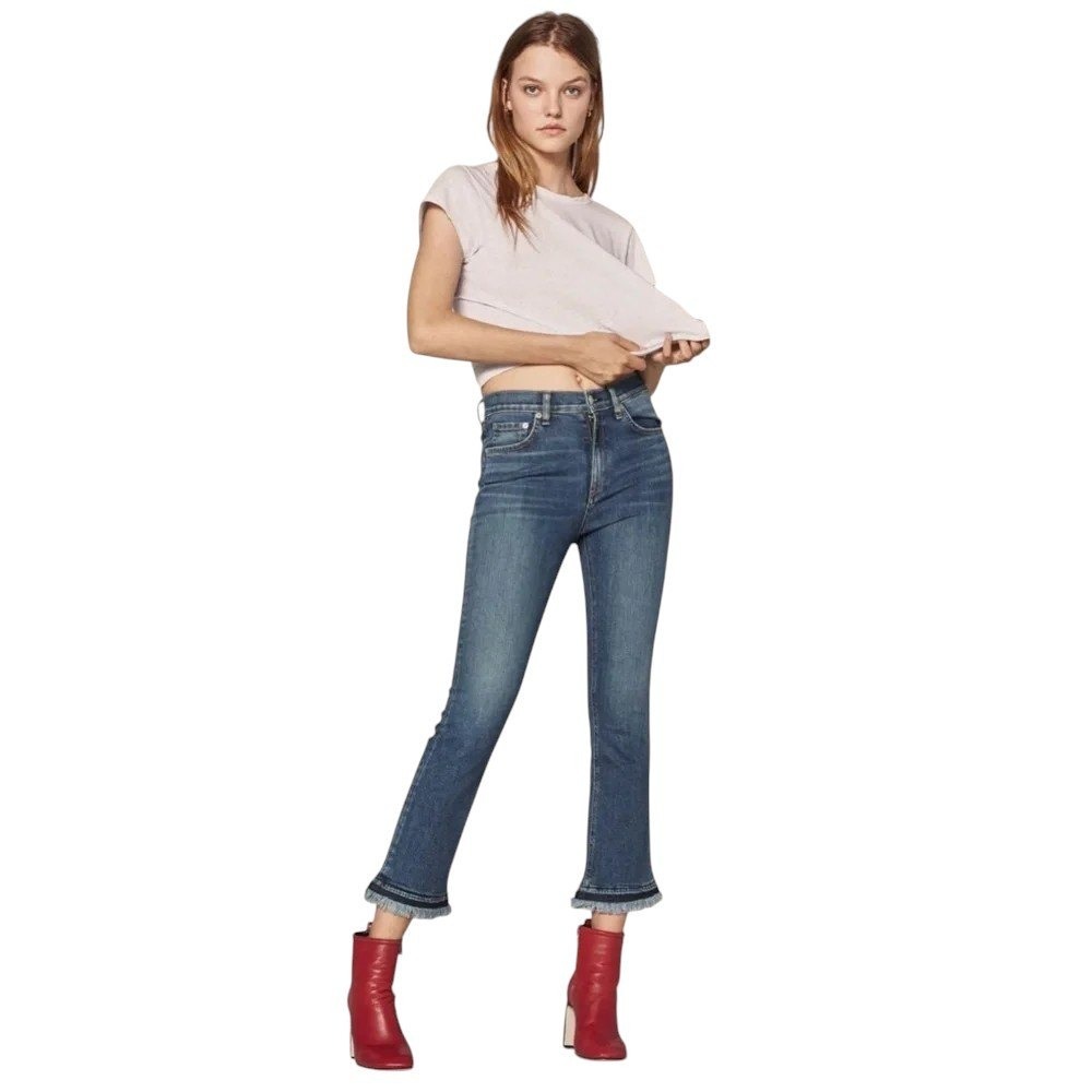 Rag & Bone Hana Boot Crop Jeans Size 30 Croyden Blue Ankle Flare Frayed Boho